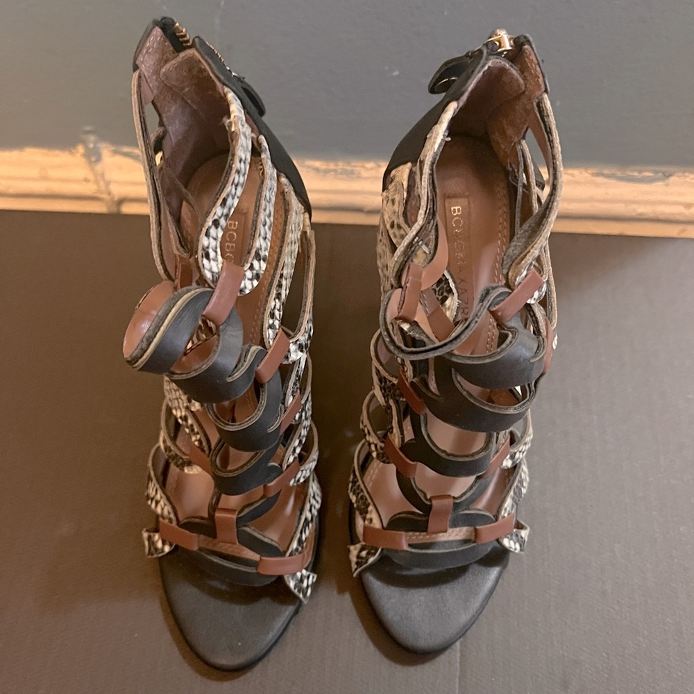 Black/brown snakeskin high heels
